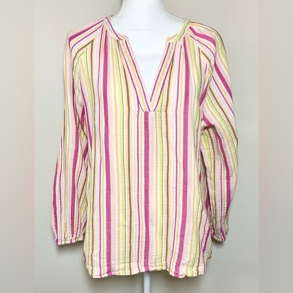 Old Navy Women V-Neck Boho Top Blouse Stripe 100% Cotton Size Large - Picture 1 of 8